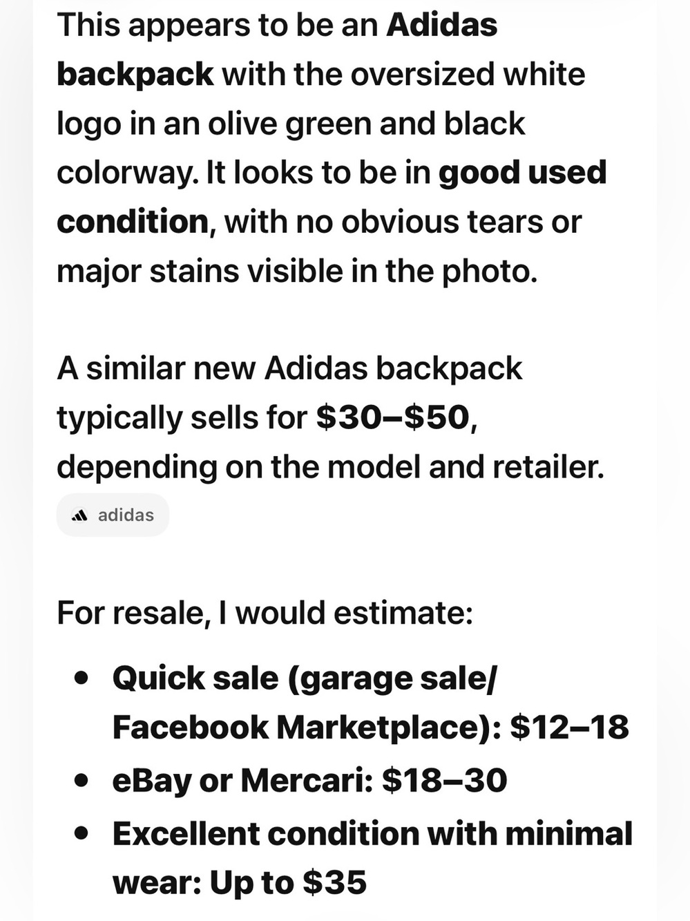 adidas army green and Black Small backpack - Picture 13 of 13